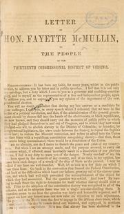 Cover of: Letter of Hon. Fayette McMullin to the people of the Thirteenth Congressional Disctrict of Virginia.