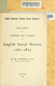 Cover of: Syllabus of a course of classes on English social history: 1760-1815.