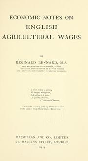 Cover of: Economic notes on English agricultural wages