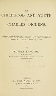 Cover of: The childhood and youth of Charles Dickens by Langton, Robert, Langton, Robert