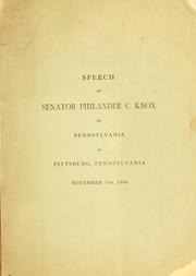 Cover of: Speech at Pittsburg, Pennsylvania, November 5th, 1904.