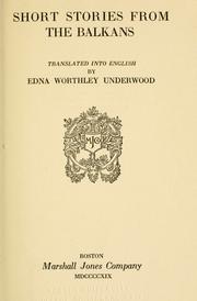 Short stories from the Balkans by Edna Worthley Underwood