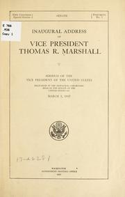Cover of: Inaugural address of Vice President Thomas R. Marshall. by Marshall, Thomas R.