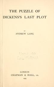 Cover of: The puzzle of Dickens' last plot by Andrew Lang