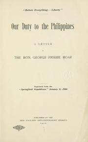 Cover of: Our duty to the Philippines: a letter