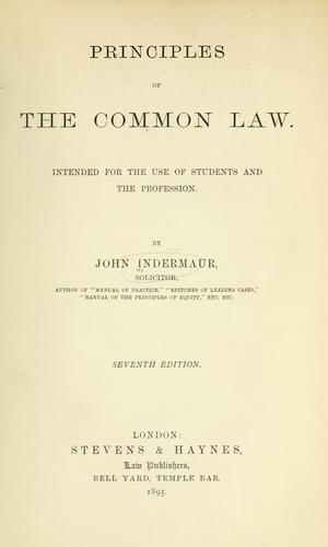 Principles of the common law by John Indermaur