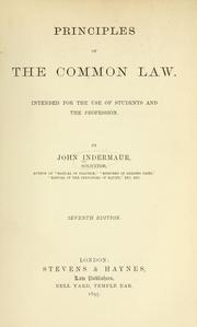 Cover of: Principles of the common law by John Indermaur
