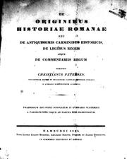 Cover of: De originibus historiae Romanae, seu, de antiquissimis carminibus historicis, de legibus regiis atque de commentariis regum