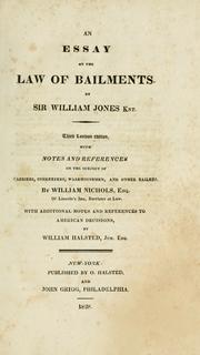 Cover of: An essay on the law of bailments. by Jones, William Sir