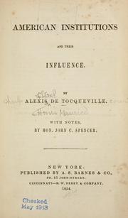 Cover of: American institutions and their influence by Alexis de Tocqueville