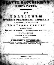Cover of: De Plauti Bacchidibus disputatio