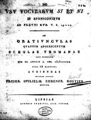 Cover of: De vsv vocvlarvm si et ni in sponsionibvs ad Plavti Rvd. v. 3, 19-27 ... by Frider. Guilelm. Ehrenfr. Rostius.