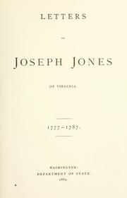 Cover of: Letters of Joseph Jones of Virginia. 1777-1787.