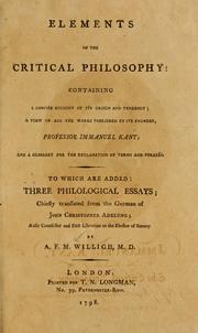 Cover of: Elements of the critical philosophy