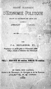 Cover of: Traité classique d'économie politique: selon la doctrine de Léon XIII : avec applications au Canada
