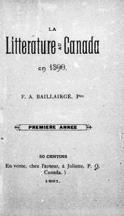 Cover of: La littérature au Canada en 1890