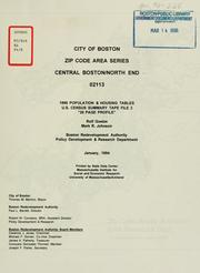 Cover of: City of Boston zip code area series, central Boston / north end, 02113, 1990 population and housing tables, U.S. census summary tape file 3