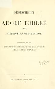 Festschrift Adolf Tobler zum siebzigsten Geburtstage