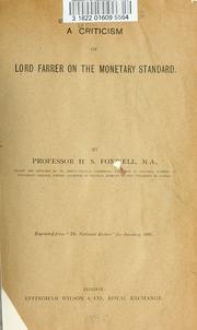 Cover of: A criticism of Lord Farrer on the monetary standard