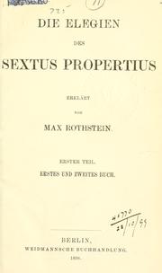 Cover of: Die Elegien. by Sextus Propertius