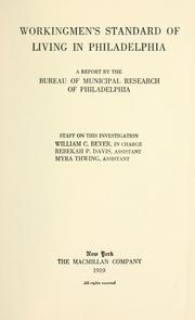 Cover of: Workingmen's standard of living in Philadelphia by Bureau of Municipal Research (Philadelphia, Pa.)