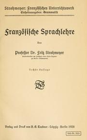 Cover of: Französische Schulgrammatik. by Fritz Strohmeyer