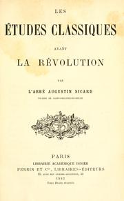 Cover of: études classiques avant la révolution.