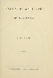 Cover of: Ekkehards Waltharius.: Ein Kommentar von J.W. Beck.