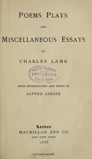 Cover of: Poems, plays and miscellaneous essays of Charles Lamb.