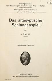 Cover of: Das altägyptische Schlangenspiel by Hermann Ranke