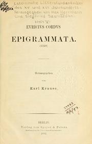Cover of: Epigrammata.: (1520)  Hrsg. von Karl Krause.