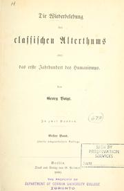 Cover of: Die Wiederbelebung des classischen Alterthums by Voigt, Georg