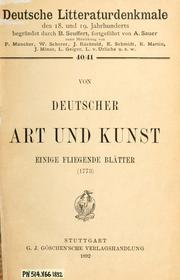Cover of: Von deutscher art und kunst: Einige fliegende blätter (1773)