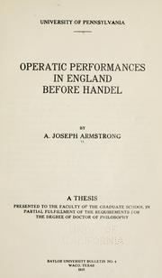 Cover of: Operatic performances in England before Handel