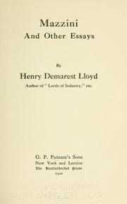 Cover of: Mazzini, and other essays by Henry Demarest Lloyd