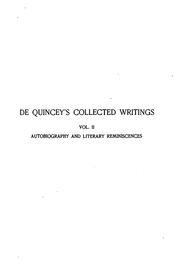 Cover of: The collected writings of Thomas De Quincey
