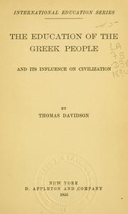 Cover of: The education of the Greek people and its influence on civilization by Thomas Davidson