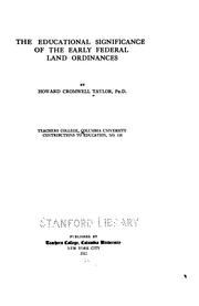 Cover of: educational significance of the early federal land ordinances, by Howard Cromwell Taylor.