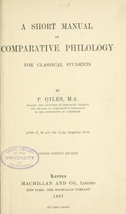 Cover of: short manual of comparative philology for classical students