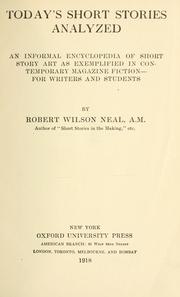 Cover of: Today's short stories analyzed by Neal, Robert Wilson