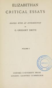 Cover of: Elizabethan critical essays by G. Gregory Smith