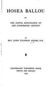 Cover of: Hosea Ballou and the gospel renaissance of the nineteenth century