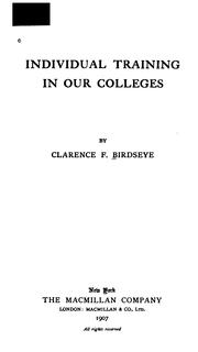 Cover of: Individual training in our colleges by Clarence F. Birdseye