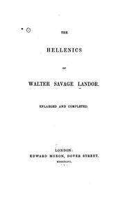 Cover of: The Hellenics of Walter Savage Landor by Walter Savage Landor