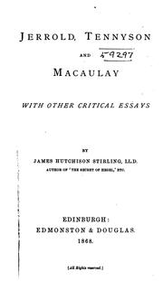 Cover of: Jerrold, Tennyson and Macaulay by by James Hutchison Stirling ...