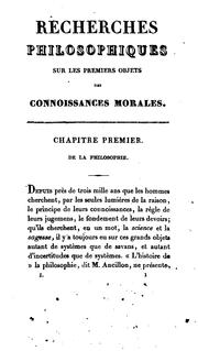 Cover of: Recherches philosophiques sur les premiers objets des connoissances morales