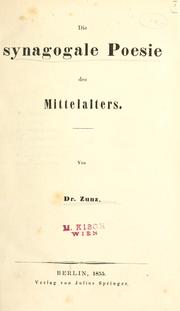 Cover of: Die synagogale Poesie des Mittelalters by Leopold Zunz