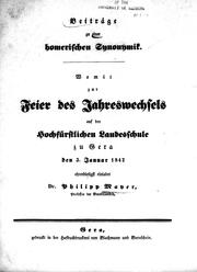 Cover of: Beiträge zu einer Homerischen Synonymik