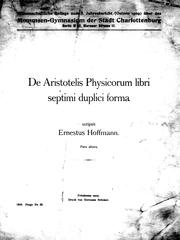 Cover of: De Aristotelis Physicorum libri semptimi duplici forma: pars altera