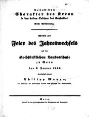 Cover of: Ueber den Charakter des Kreon in den beiden Oedipen des Sophokles: erste Abtheilung